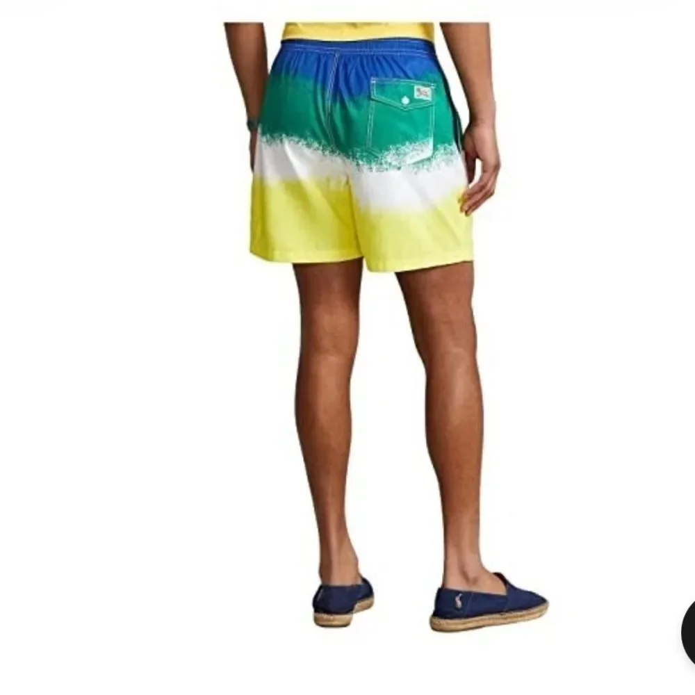 Boys Polo by Ralph Lauren Green White Yellow Gradient Swim Trunks